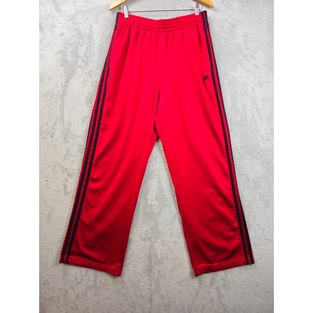 Adidas Vintage Y2K 2004 Red w/Black Striped Wide Leg Track Pants Size Large